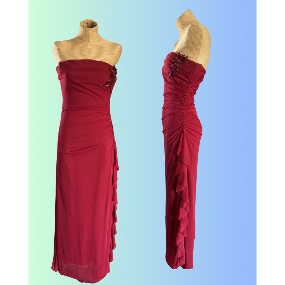 VTG City Triangles Y2K Whimsigoth Beaded Ruched Maxi Dress Sz Large Mesh Formal‎